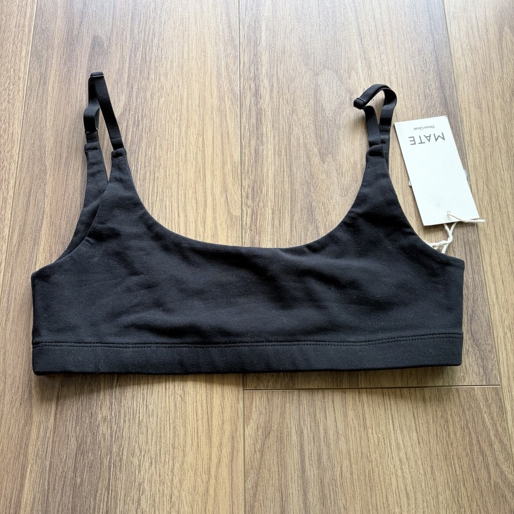 NWT MATE the Label Organic Stretch Scoop Bra Jet Black S Adjustable Cotton